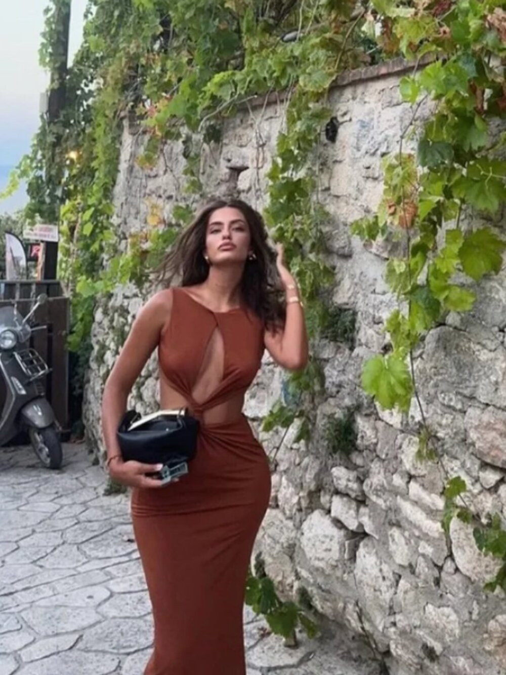 Zara Cut Out Maxi Dress Brown - Picture 11 of 13